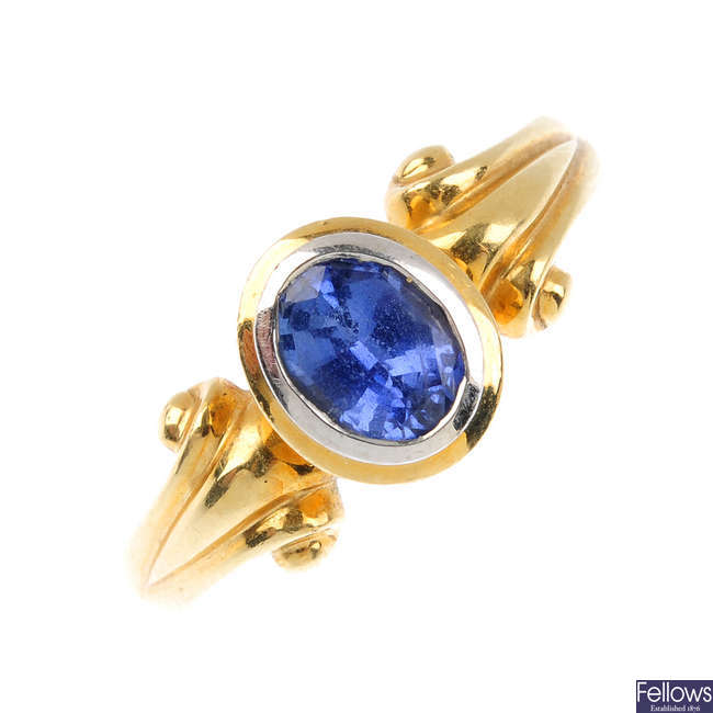 A sapphire single-stone ring.