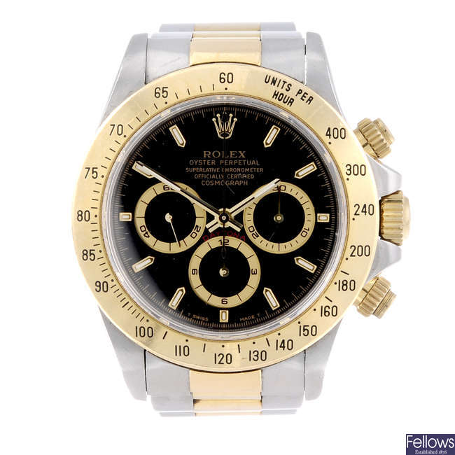ROLEX - a gentleman's bi-metal Oyster Perpetual Cosmograph Daytona chronograph bracelet watch.