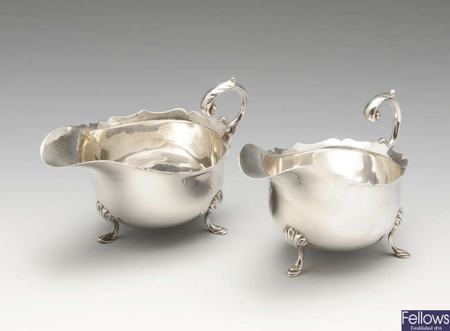 A pair of Edwardian silver sauce boats.
