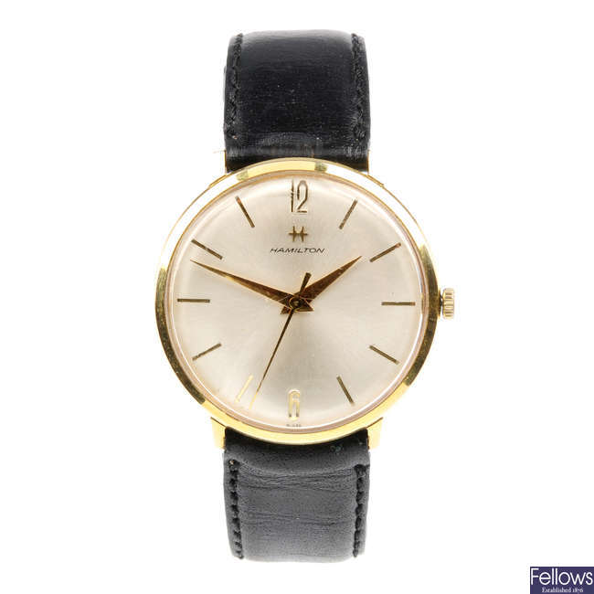 HAMILTON - a gentleman's gold plated wrist watch.