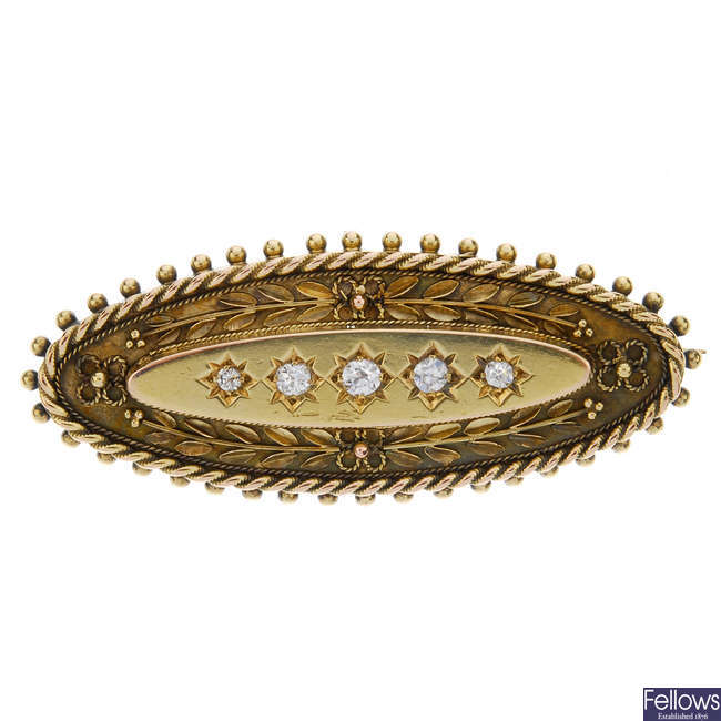 A late Victorian 15ct gold diamond memorial brooch.