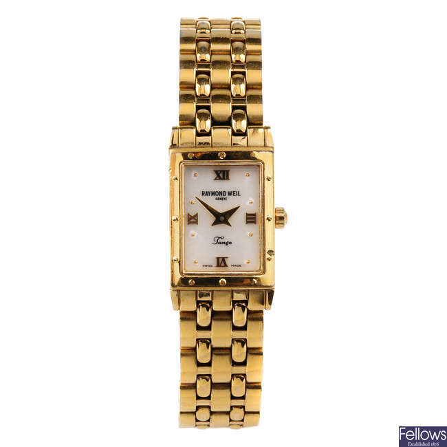 RAYMOND WEIL - a lady's gold plated Tango bracelet watch.