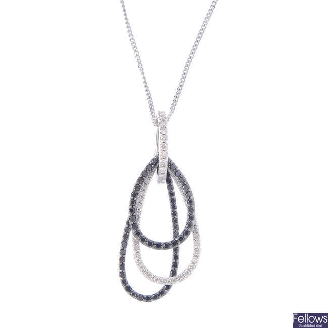 A 9ct gold diamond and gem-set pendant, with chain.