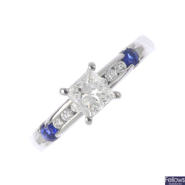 A 14ct gold diamond and sapphire ring.