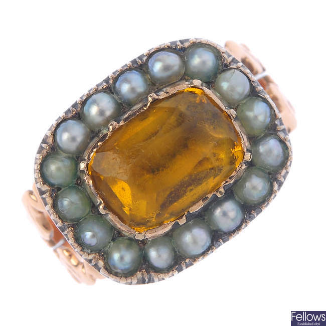 A late Victorian gold gem set ring.