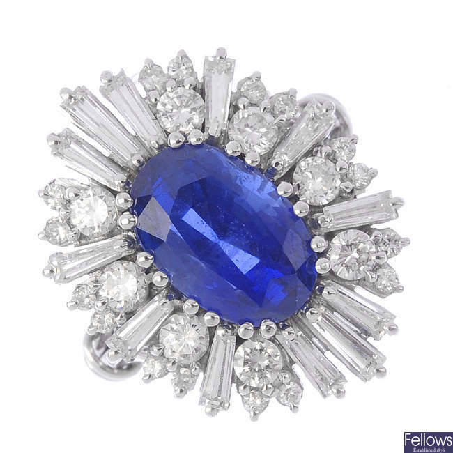 An 18ct gold Burmese sapphire and diamond cocktail ring.