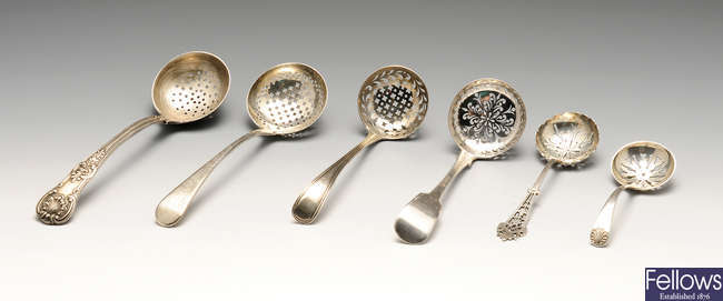 A selection of six George III and later silver sugar sifters.