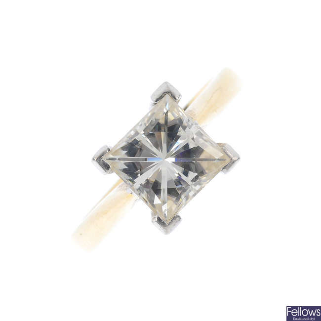 An 18ct gold moissanite single-stone ring.