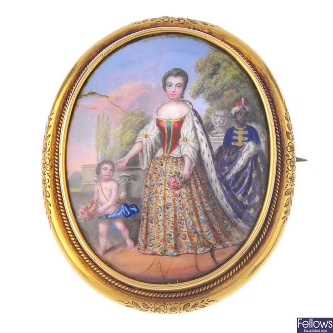 A late 19th century gold miniature portrait brooch.