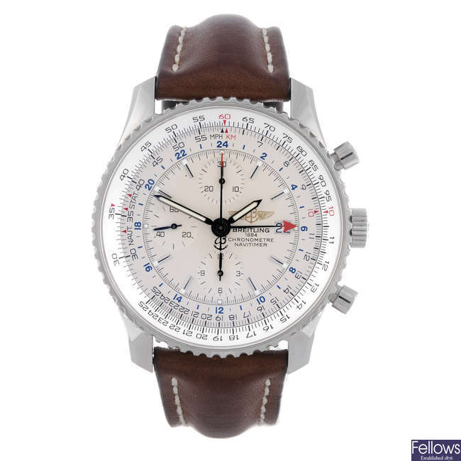 BREITLING - a gentleman's stainless steel Navitimer world chronograph wrist watch.
