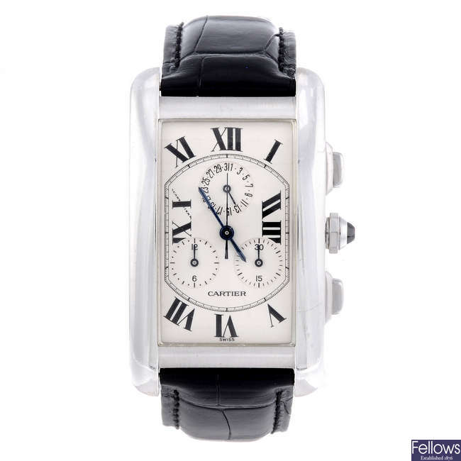 CARTIER - an 18ct white gold Tank Americaine chronograph wrist watch.
