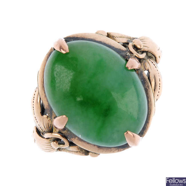 A mid 20th century jade ring.