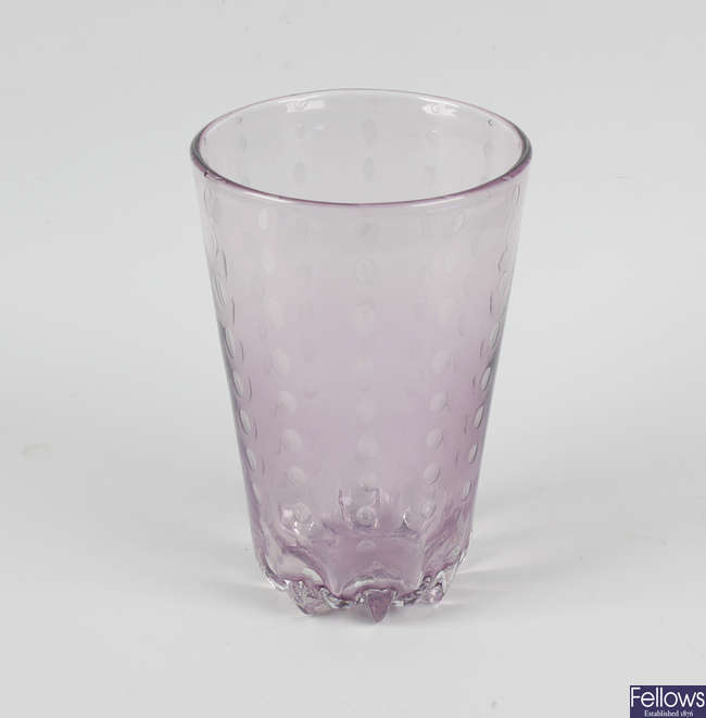 A Whitefriars style amethyst glass vase.