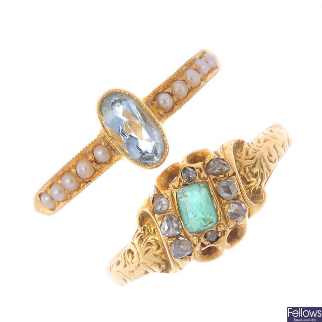 Two early 20th century gold gem-set rings.