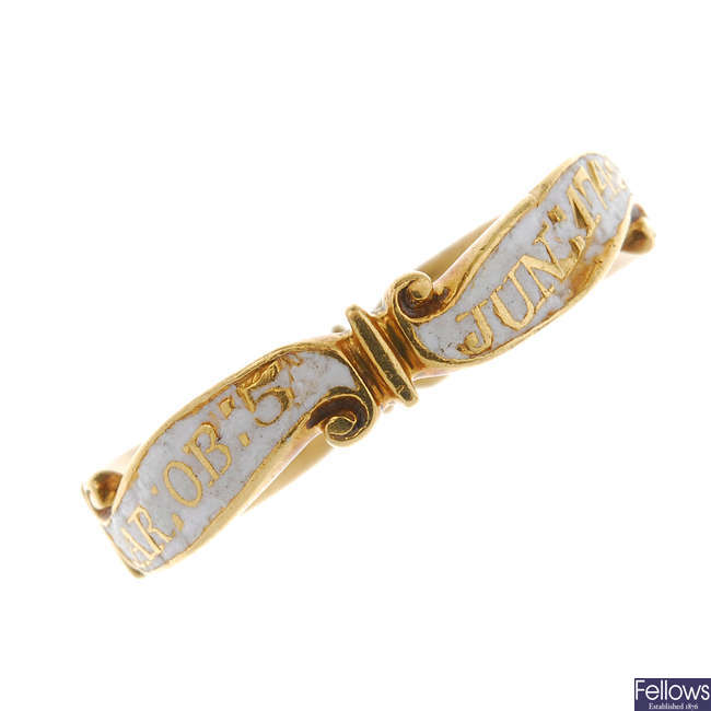 A George II gold enamel memorial ring.