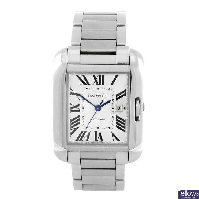 CARTIER - a stainless steel Tank Anglaise bracelet watch.