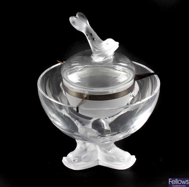 A good post-war Lalique glass ‘Igor’ caviar bowl and stand