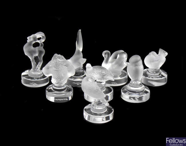A group of eight Lalique glass menu or place card holders