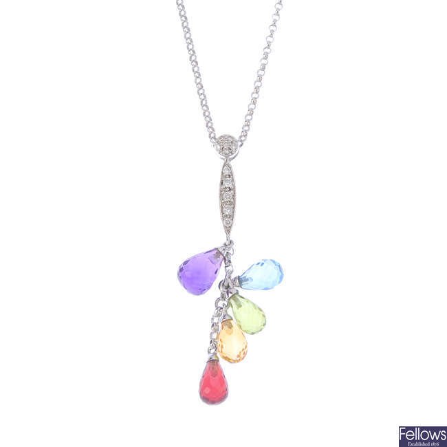 A gem-set pendant, with chain.