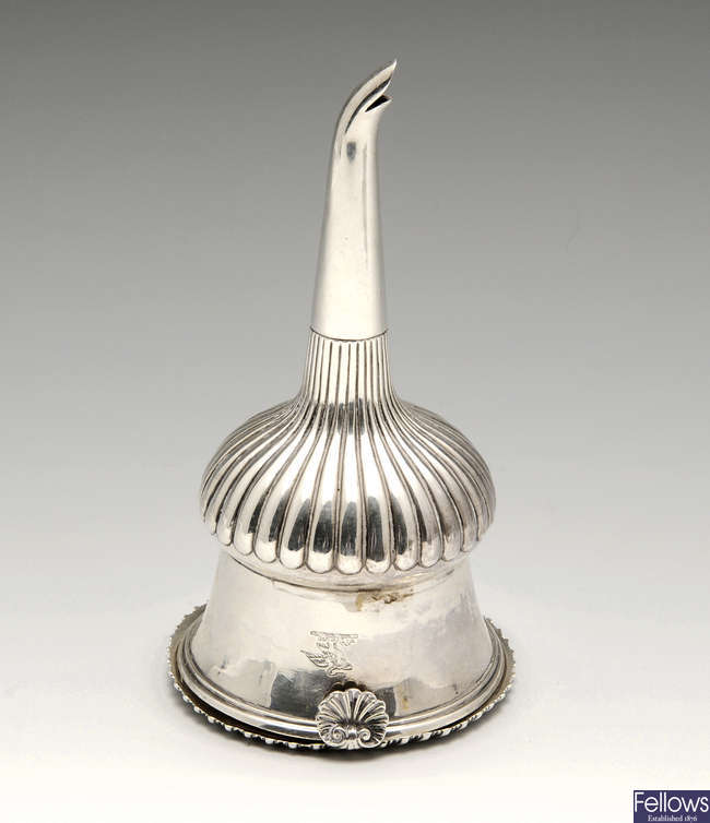 A George III silver wine funnel by Rebecca Emes & Edward Barnard I.