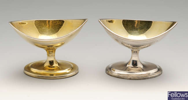 Two similar George III Irish silver pedestal salts.