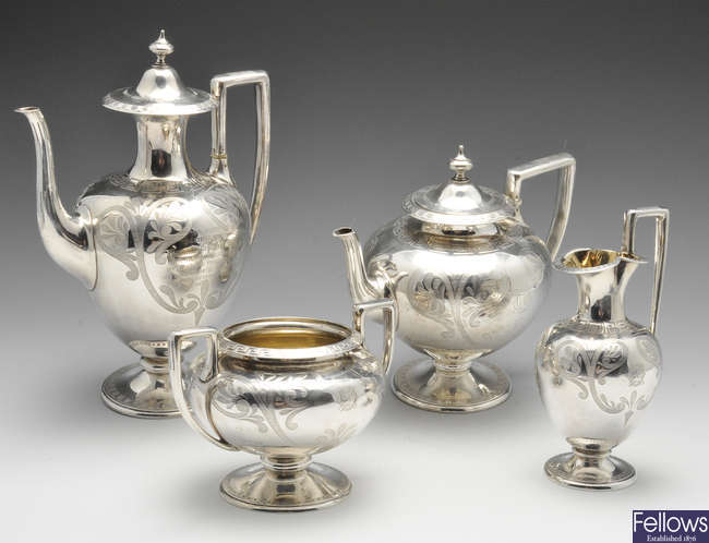 A Victorian four piece silver tea service.