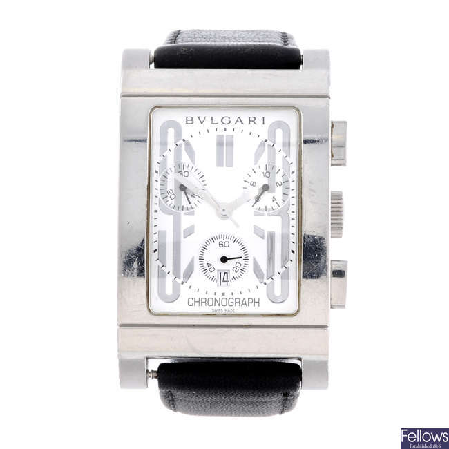 BULGARI - a gentleman's stainless steel Rettangolo chronograph wrist watch.