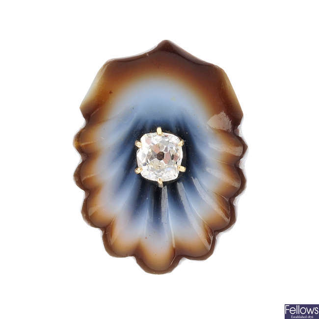 An early 20th century diamond and agate pendant.