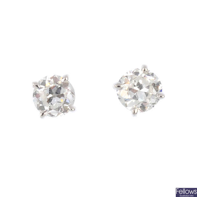 A pair of 18ct gold old-cut diamond single-stone ear studs.
