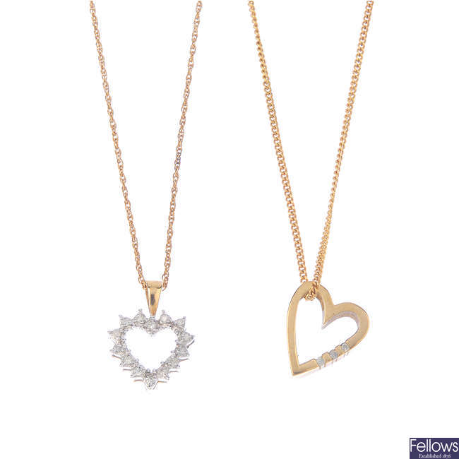 Two 9ct gold diamond pendants, with chains.