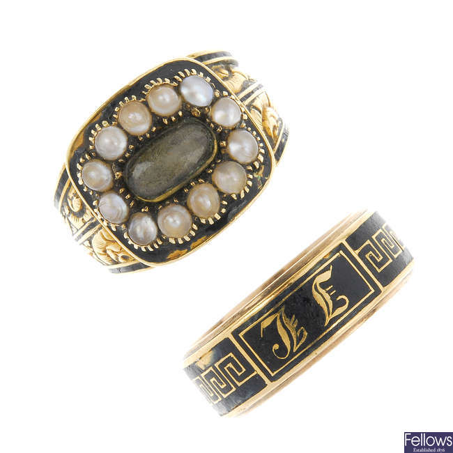 Two early 19th century gold memorial rings.