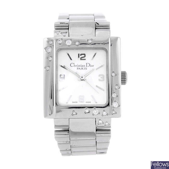 DIOR - a lady's factory diamond set stainless steel Riva bracelet watch.