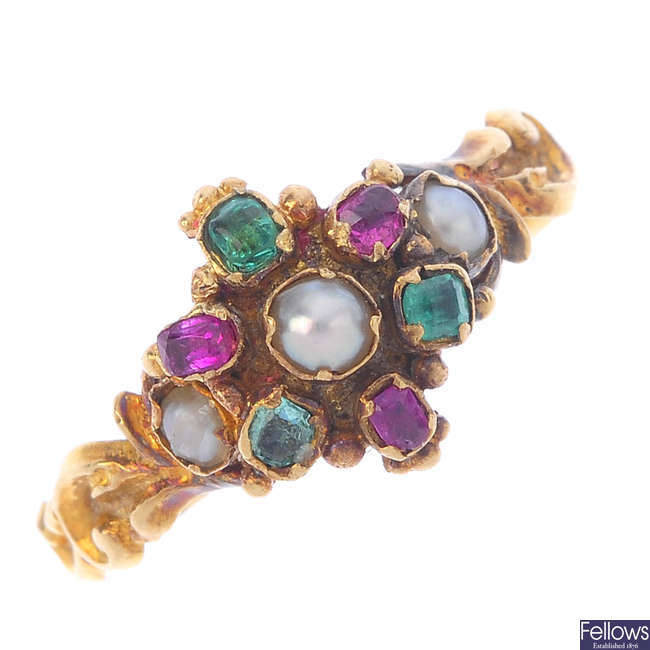 A mid Victorian gold gem-set dress ring.