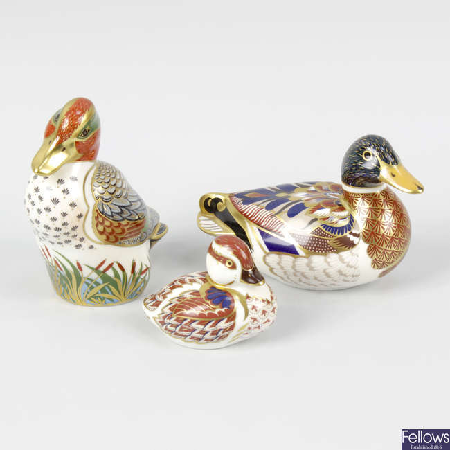 Four items of Royal Crown Derby porcelain, (three birds).