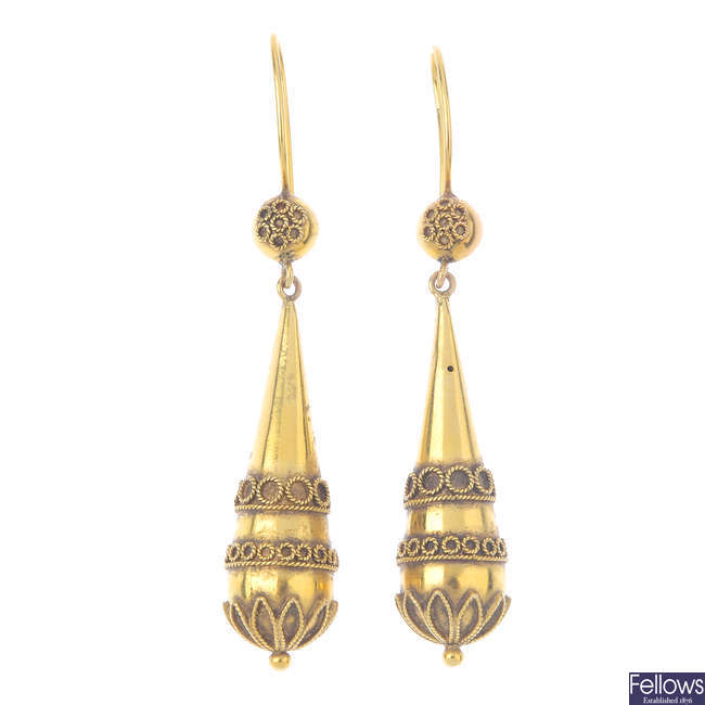 A pair of late Victorian 9ct gold earrings.