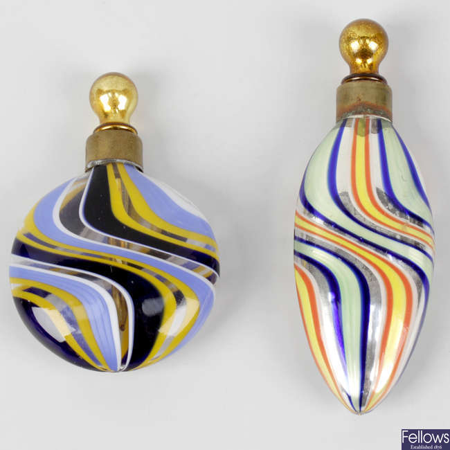Two early 20th century glass scent phials.