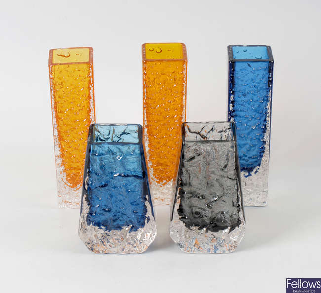 A selection of Whitefriars glass vases.