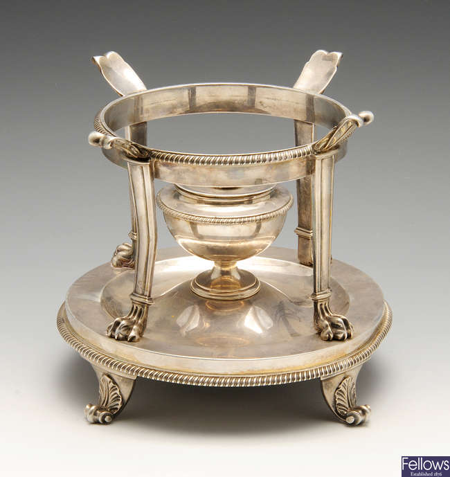A George III silver burner stand by Paul Storr.