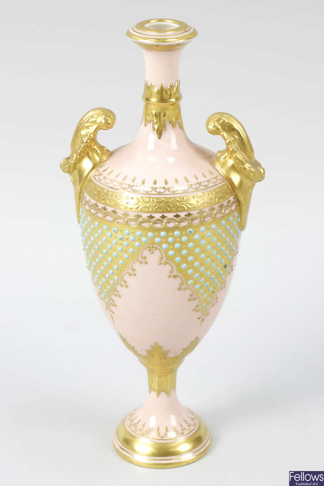 A Coalport 'jewelled' porcelain bud vase