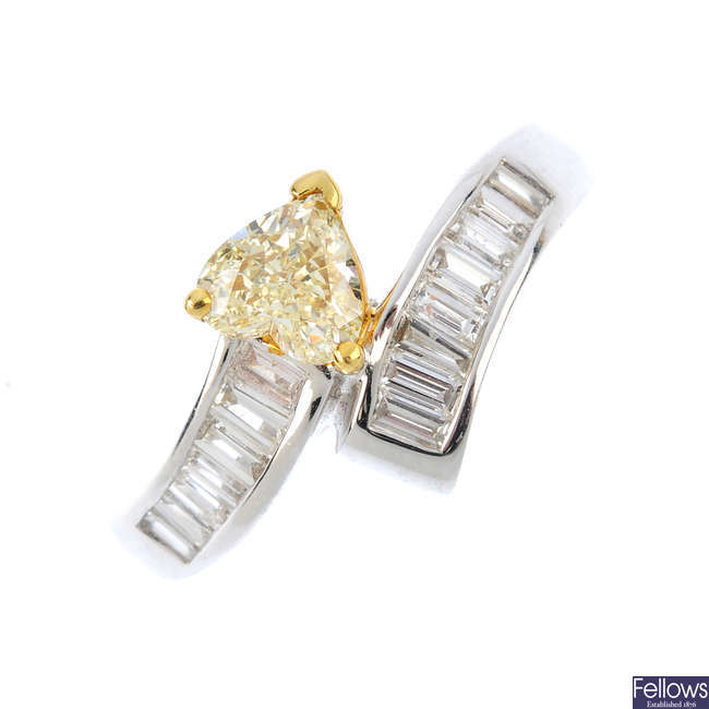 A 'yellow' diamond and diamond crossover ring.