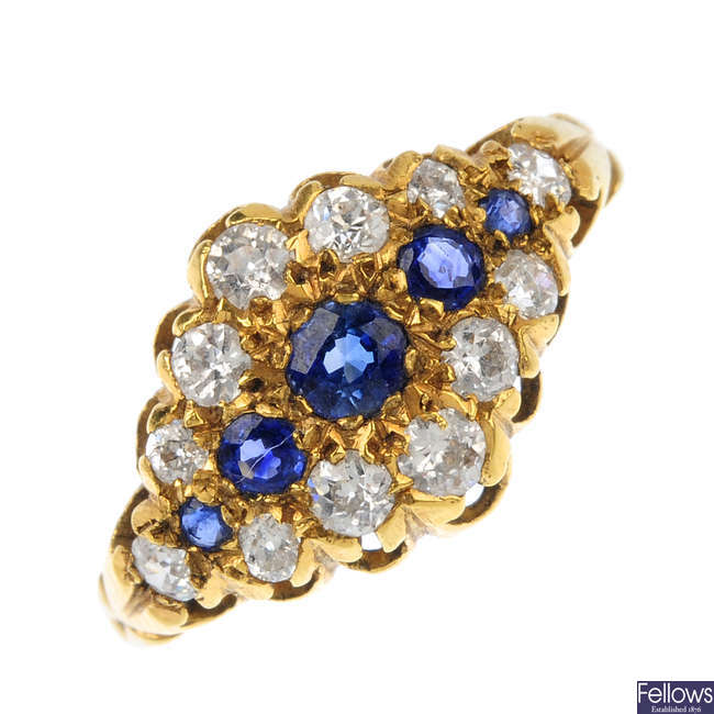 An 18ct gold diamond and sapphire ring.