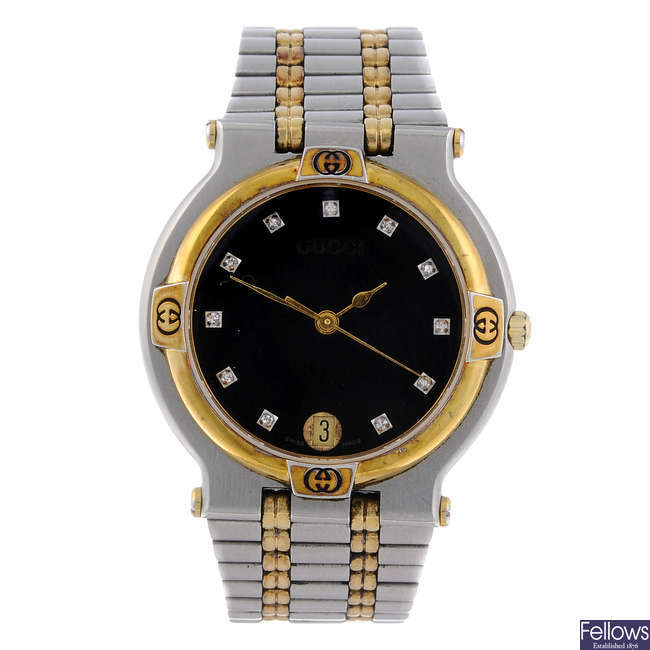 GUCCI - a gentleman's bi-colour 9000M bracelet watch.