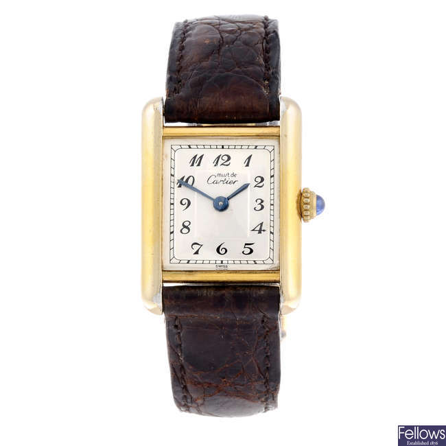 CARTIER - a gold plated silver Must de Cartier Tank wrist watch.