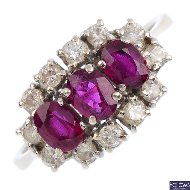 A 1970s 18ct gold ruby and diamond ring.