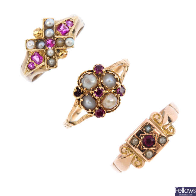 Three Victorian gem-set rings.