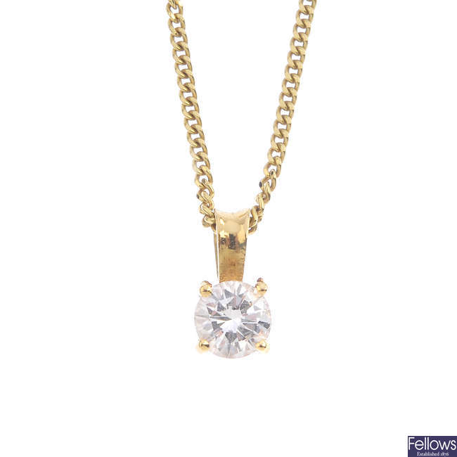 An 18ct gold diamond single-stone pendant, with chain.