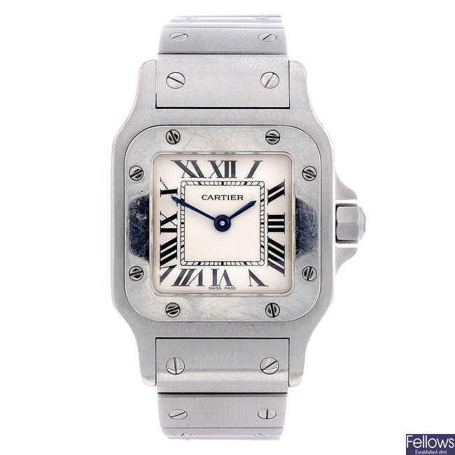CARTIER - a stainless steel Santos bracelet watch.