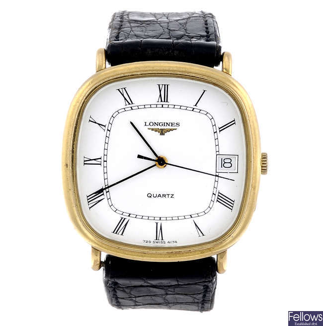 LONGINES - a gentleman's gold plated wrist watch.