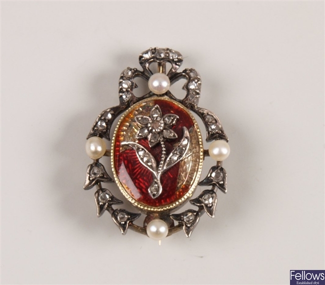 Victorian enamel & dia pendant/brooch