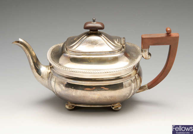 A 1930's silver teapot. 